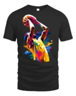 Color Splash Basketball Dunk T-Shirt - black t-shirt on white background