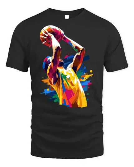 Color Splash Basketball Dunk T-Shirt - black t-shirt on white background