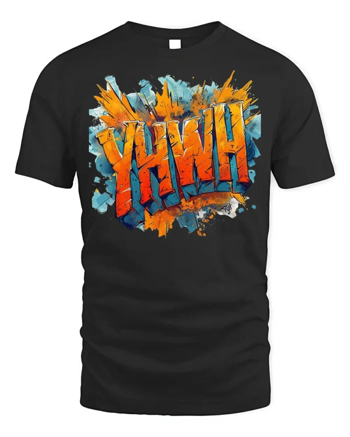 YHWH Graffiti Style Christian T-Shirt - black t-shirt on white background