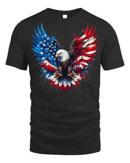 Patriotic Eagle American Flag T-Shirt - black t-shirt on white background