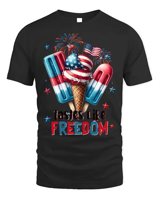 Tastes Like Freedom USA Ice Cream T-Shirt - black t-shirt on white background