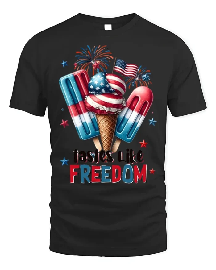 Tastes Like Freedom USA Ice Cream T-Shirt - black t-shirt on white background