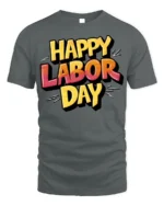 Bold Happy Labor Day Graphic T-Shirt USA - gray t-shirt on white background