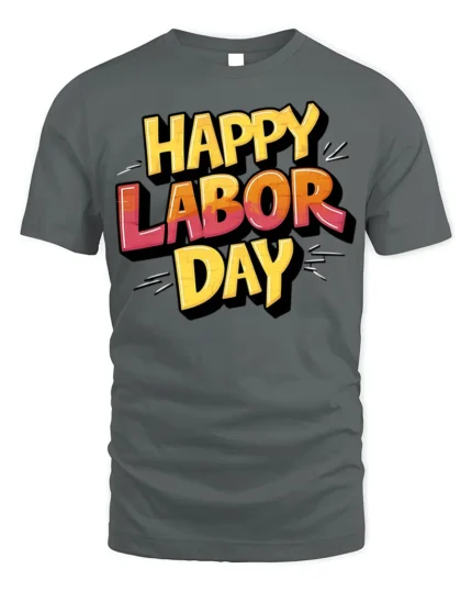 Bold Happy Labor Day Graphic T-Shirt USA - gray t-shirt on white background