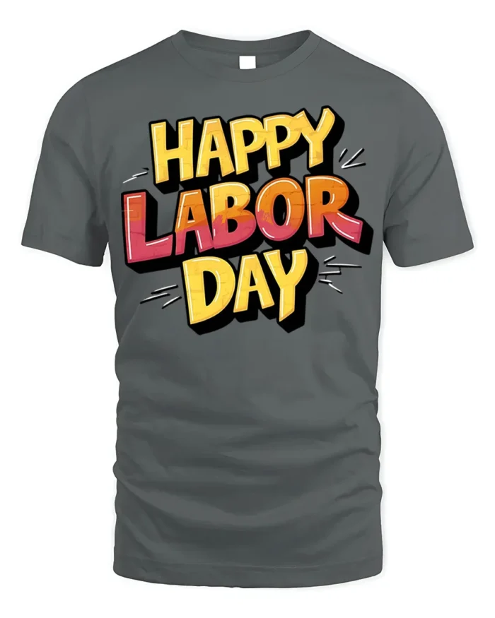 Bold Happy Labor Day Graphic T-Shirt USA - gray t-shirt on white background