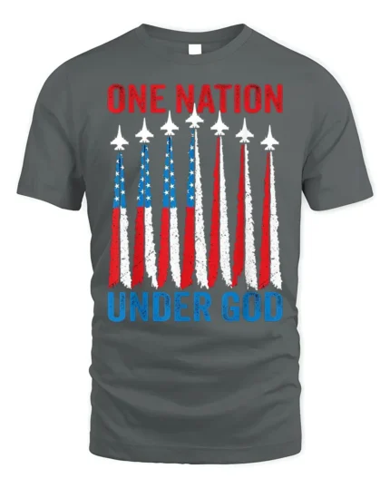 One Nation Under God Patriotic Jet T-Shirt - gray t-shirt on white background