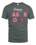 Happy Labor Day T-Shirt with USA Patterns - gray t-shirt on white background