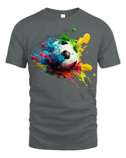 Color Splash Soccer Ball Graphic T-Shirt - gray t-shirt on white background