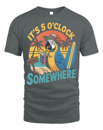 It’s 5 O’Clock Somewhere Beach T-Shirt - gray t-shirt on white background