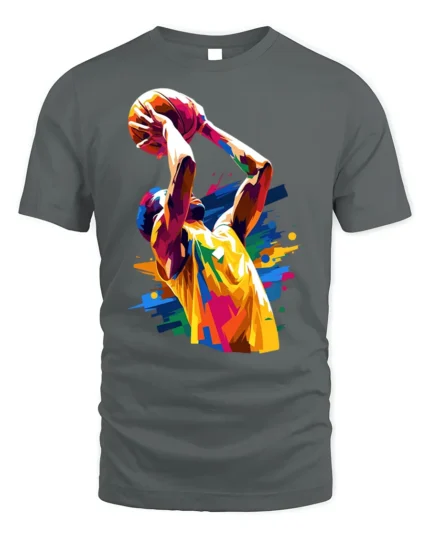 Color Splash Basketball Dunk T-Shirt - gray t-shirt on white background