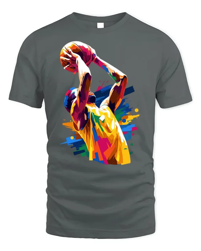 Color Splash Basketball Dunk T-Shirt - gray t-shirt on white background
