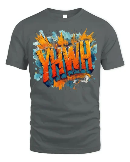 YHWH Graffiti Style Christian T-Shirt - gray t-shirt on white background