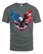 Patriotic Eagle American Flag T-Shirt - gray t-shirt on white background
