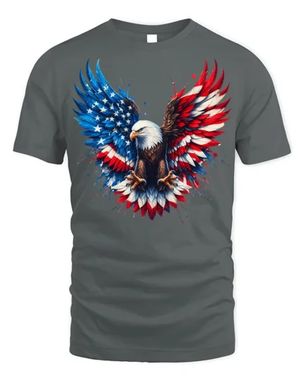 Patriotic Eagle American Flag T-Shirt - gray t-shirt on white background