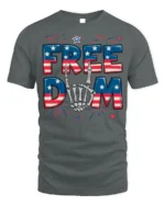 Freedom Skeleton Hand USA Flag T-Shirt - gray t-shirt on white background