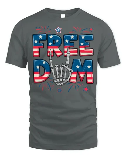 Freedom Skeleton Hand USA Flag T-Shirt - gray t-shirt on white background