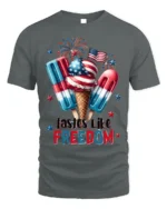 Tastes Like Freedom USA Ice Cream T-Shirt - gray t-shirt on white background