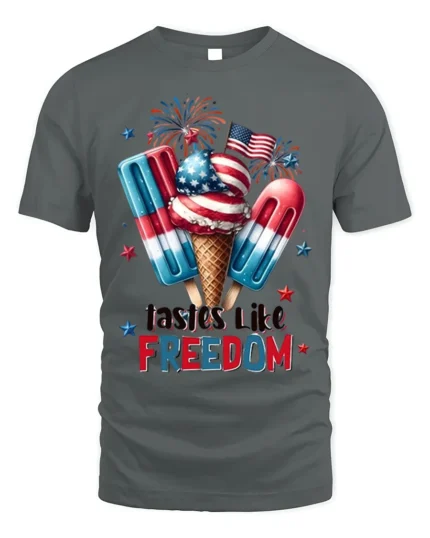 Tastes Like Freedom USA Ice Cream T-Shirt - gray t-shirt on white background