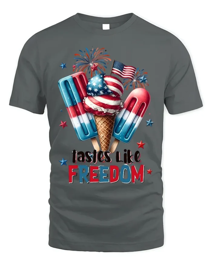 Tastes Like Freedom USA Ice Cream T-Shirt - gray t-shirt on white background