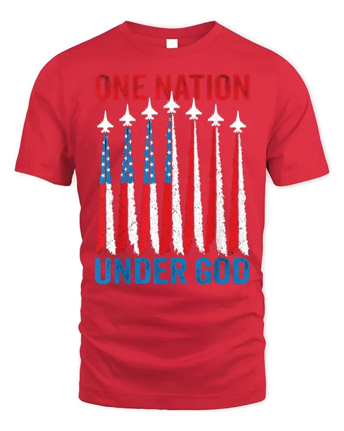 One Nation Under God Patriotic Jet T-Shirt - red t-shirt on white background