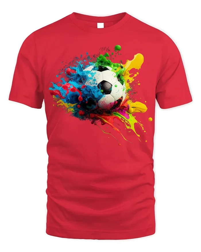 Color Splash Soccer Ball Graphic T-Shirt - red t-shirt on white background