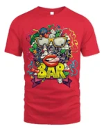 Retro Pop Art BAR Graphic T-Shirt for Adults - red t-shirt on white background