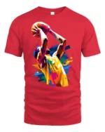 Color Splash Basketball Dunk T-Shirt - red t-shirt on white background