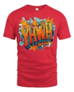 YHWH Graffiti Style Christian T-Shirt - red t-shirt on white background