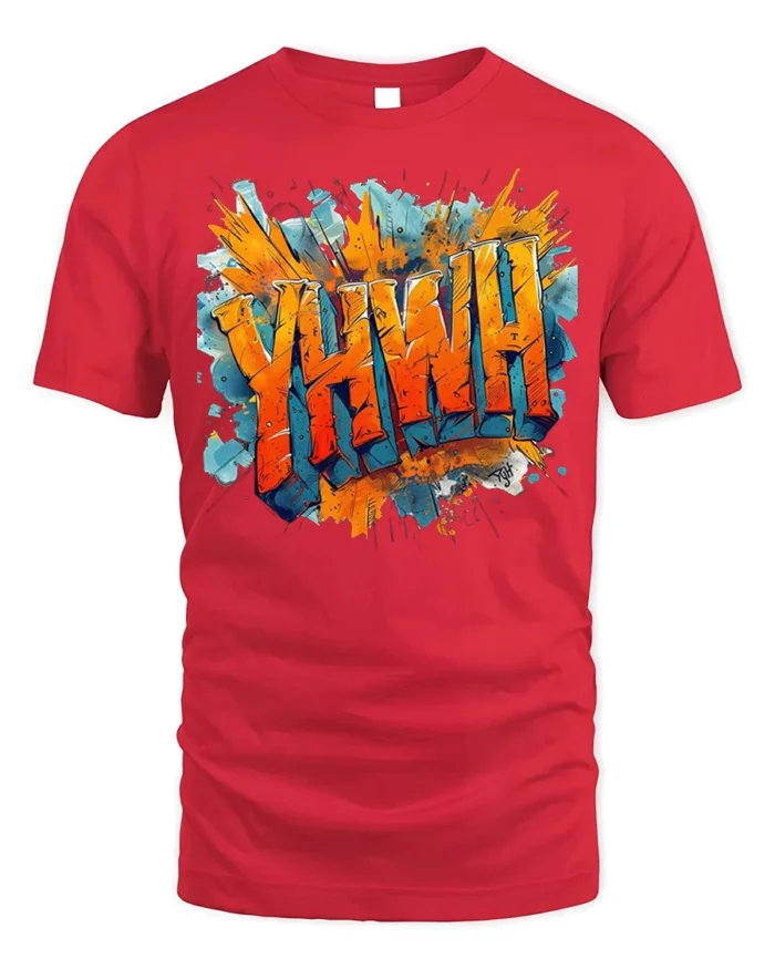 YHWH Graffiti Style Christian T-Shirt - red t-shirt on white background