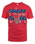 Freedom Skeleton Hand USA Flag T-Shirt - red t-shirt on white background