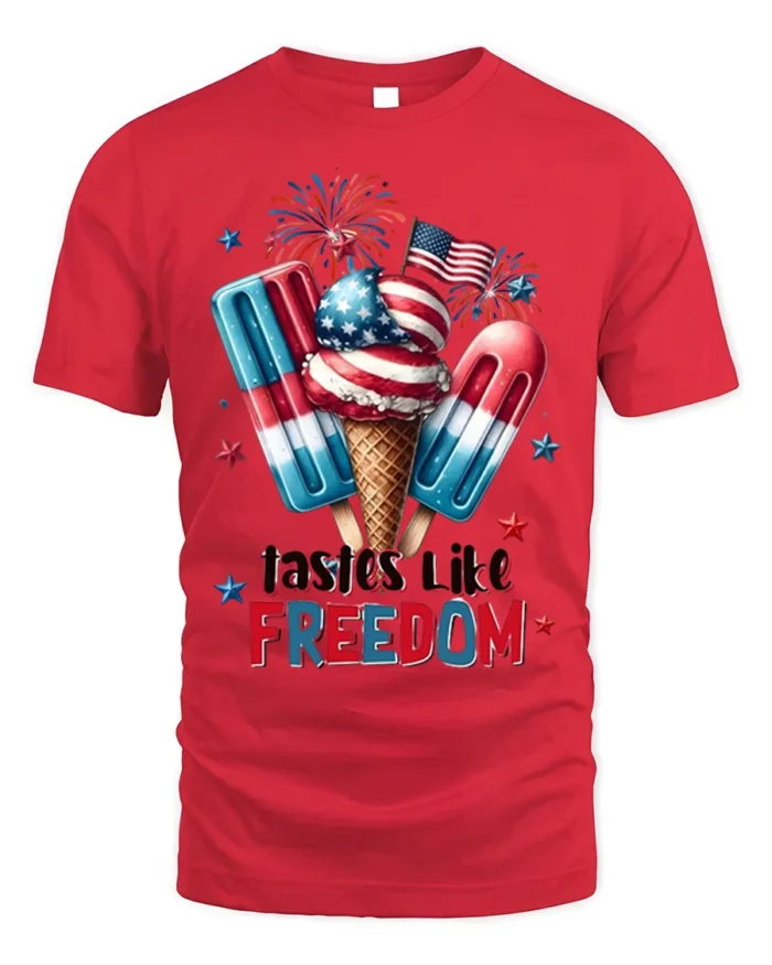 Tastes Like Freedom USA Ice Cream T-Shirt - red t-shirt on white background