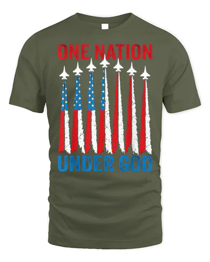 One Nation Under God Patriotic Jet T-Shirt - military green t-shirt on white background