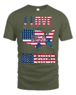 I Love America USA Flag Patriotic T-Shirt - military green t-shirt on white background