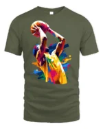 Color Splash Basketball Dunk T-Shirt - military green t-shirt on white background
