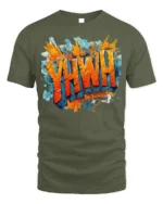 YHWH Graffiti Style Christian T-Shirt - military green t-shirt on white background