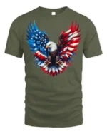 Patriotic Eagle American Flag T-Shirt - military green t-shirt on white background