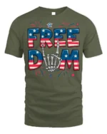 Freedom Skeleton Hand USA Flag T-Shirt - military green t-shirt on white background