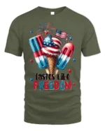 Tastes Like Freedom USA Ice Cream T-Shirt - military green t-shirt on white background