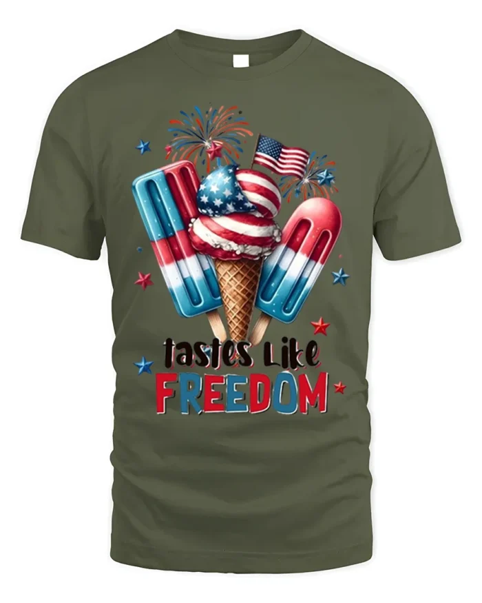 Tastes Like Freedom USA Ice Cream T-Shirt - military green t-shirt on white background