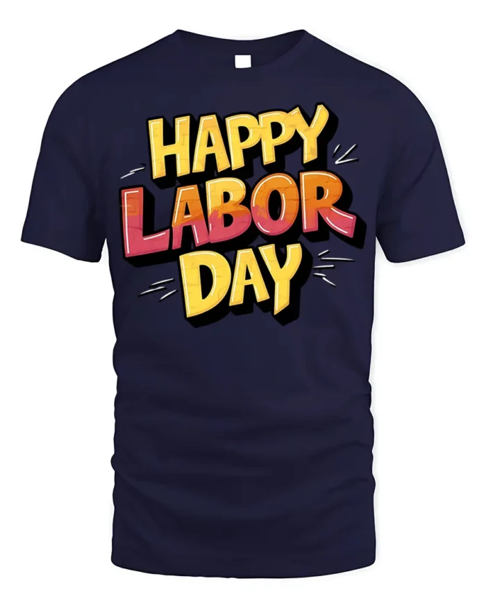 Bold Happy Labor Day Graphic T-Shirt USA - navy t-shirt on white background