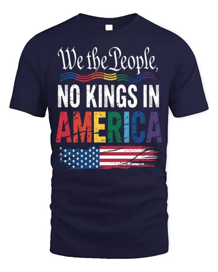 No Kings in America Patriotic Pride T-Shirt - navy t-shirt on white background