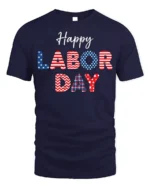 Happy Labor Day T-Shirt with USA Patterns - navy t-shirt on white background
