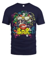 Retro Pop Art BAR Graphic T-Shirt for Adults - navy t-shirt on white background