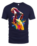 Color Splash Basketball Dunk T-Shirt - navy t-shirt on white background