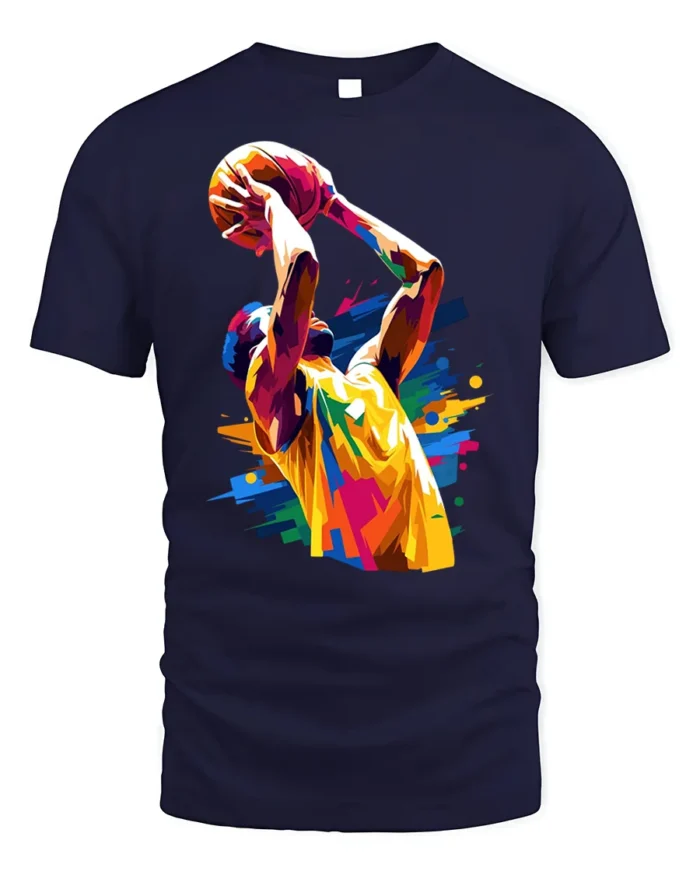 Color Splash Basketball Dunk T-Shirt - navy t-shirt on white background