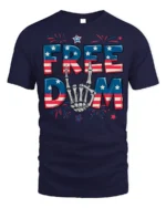 Freedom Skeleton Hand USA Flag T-Shirt - navy t-shirt on white background
