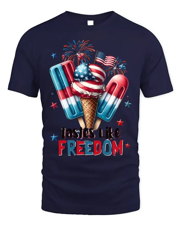 Tastes Like Freedom USA Ice Cream T-Shirt - navy t-shirt on white background