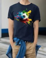 Color Splash Soccer Ball Graphic T-Shirt - model wearing navy shirt, hands in pockets