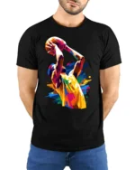 Color Splash Basketball Dunk T-Shirt - model wearing black shirt, hands behind back