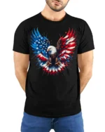 Patriotic Eagle American Flag T-Shirt - model wearing black shirt, hands behind back